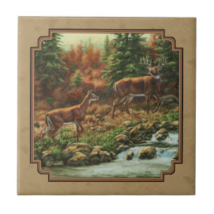 Azulejo De Cerámica Deer and Stream Waterfall Tan