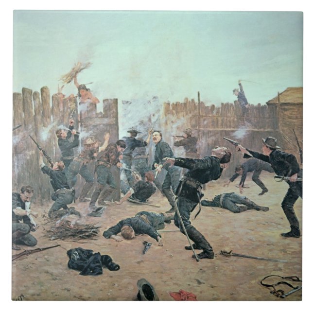 Azulejo De Cerámica Defensa del fuerte: Los indios atacan una (Frente)