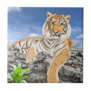Azulejo de Cerámica del Tigre Recostado
