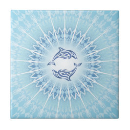 Azulejo De Cerámica Delfines Mandala Azul Costero Océano
