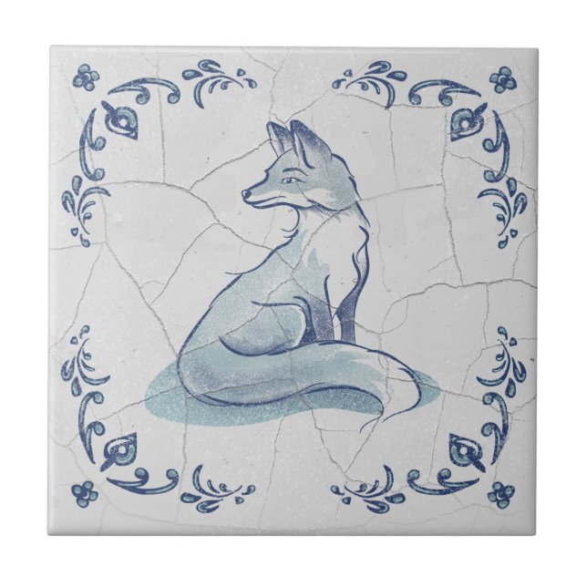 Azulejo de cerámica Delft Fox (Frente)