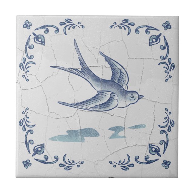 Azulejo de cerámica Delft Swallow (Frente)