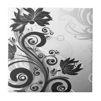 Azulejo De Cerámica Delicadeza floral negra y blanca