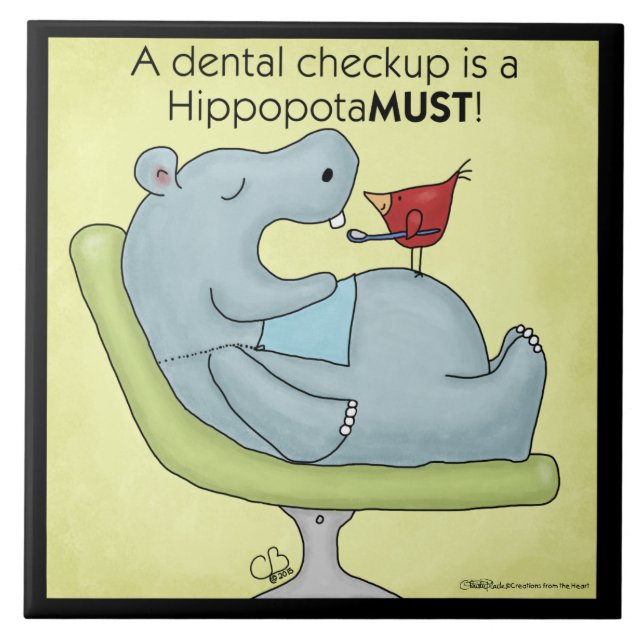 Azulejo De Cerámica Dental Checkup Hippopótamo (Frente)