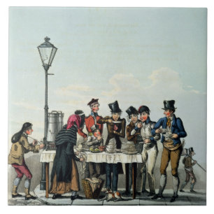 Azulejo De Cerámica Desayuno de la calle grabado por G.Hunt, 1825