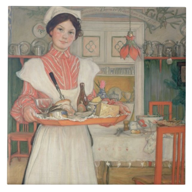 Azulejo De Cerámica Desayuno que lleva en una bandeja, 1904 de Martina (Frente)