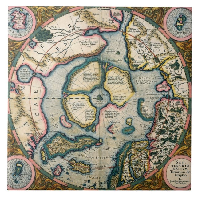 Azulejo De Cerámica Descriptio del terrarum de Septentrionalium, mapa (Frente)