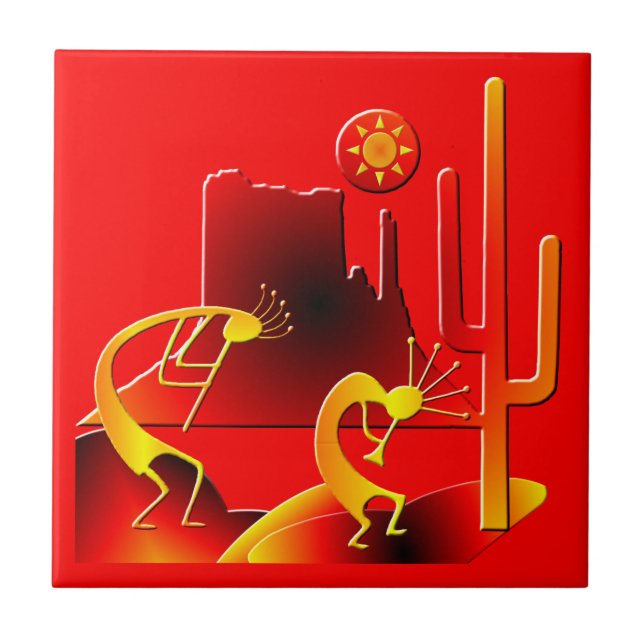 Azulejo De Cerámica Desert Kokopelli (Frente)
