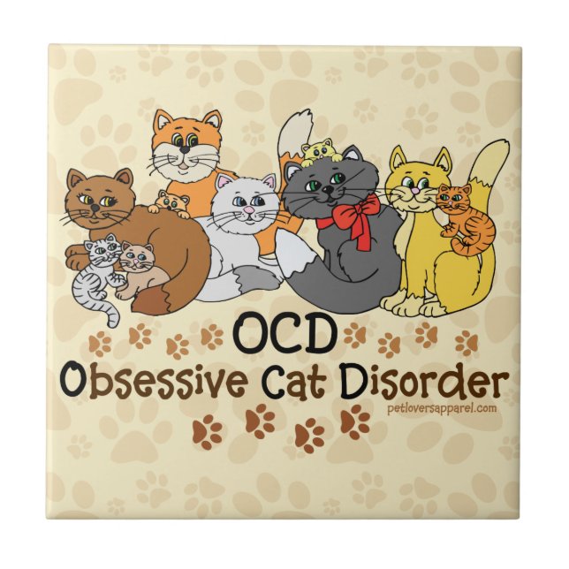 Azulejo De Cerámica Desorden obsesivo del gato de OCD (Frente)