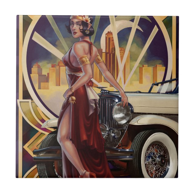 Azulejo De Cerámica Detroit, Michigan| Ciudad del motor (Frente)