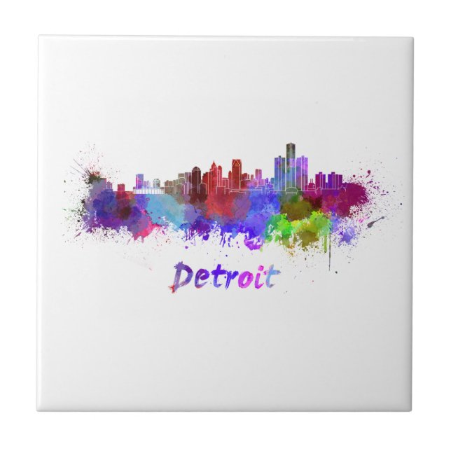 Azulejo De Cerámica Detroit skyline in watercolor (Frente)