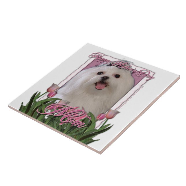 Azulejo De Cerámica Día de la Madre - tulipanes rosados - maltés (Lado)