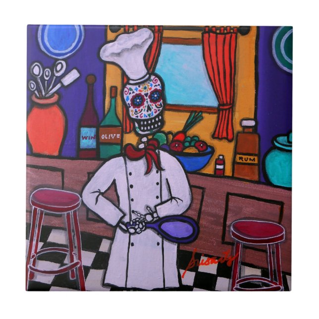 Azulejo De Cerámica Dia de los Muertos Chef (Frente)