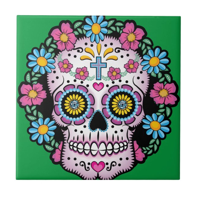 Azulejo De Cerámica Dia de los Muertos Skull (Frente)