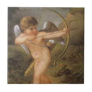 Azulejo De Cerámica Día de San Valentín antiguo, Cupido con arco y fle