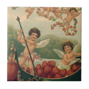 Azulejo De Cerámica Día de San Valentín antiguo, querubines victoriano
