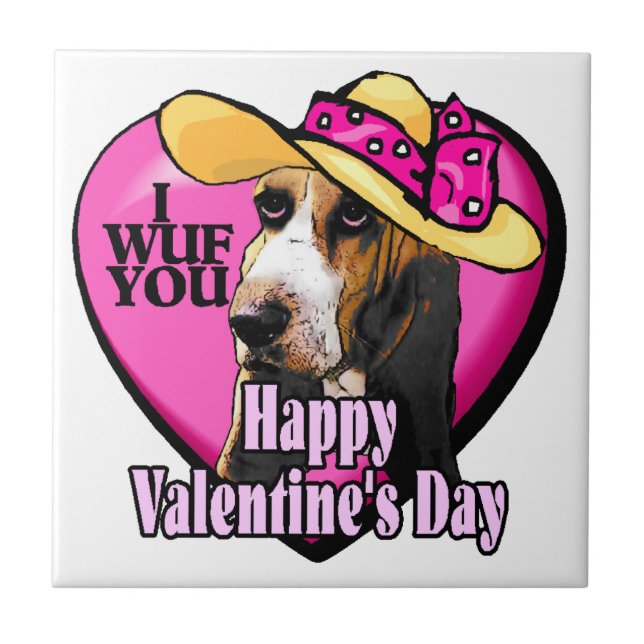 Azulejo De Cerámica Día de San Valentín de Hound Basset (Frente)