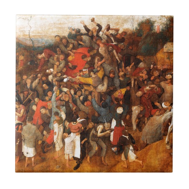 Azulejo De Cerámica Día del Vino de San Martín por Pieter Bruegel (Frente)