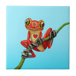 Azulejo De Cerámica Día rojo de la rana arbórea muerta del cráneo d