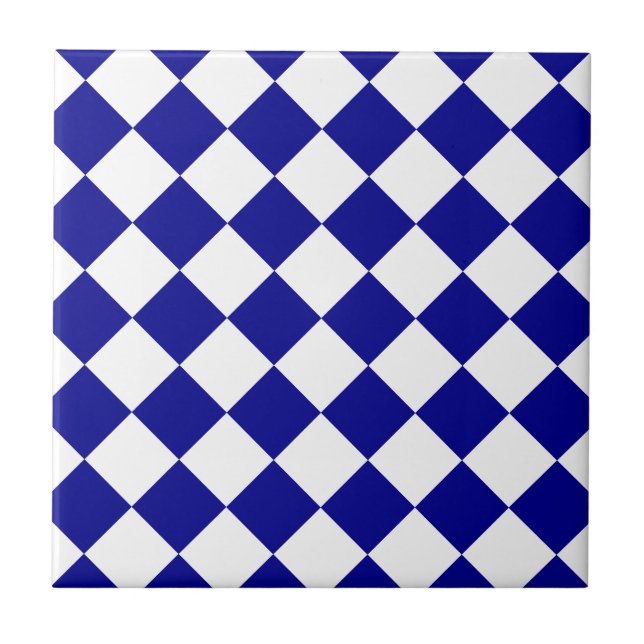 Azulejo De Cerámica Diag a cuadros - blanco y azul marino (Frente)