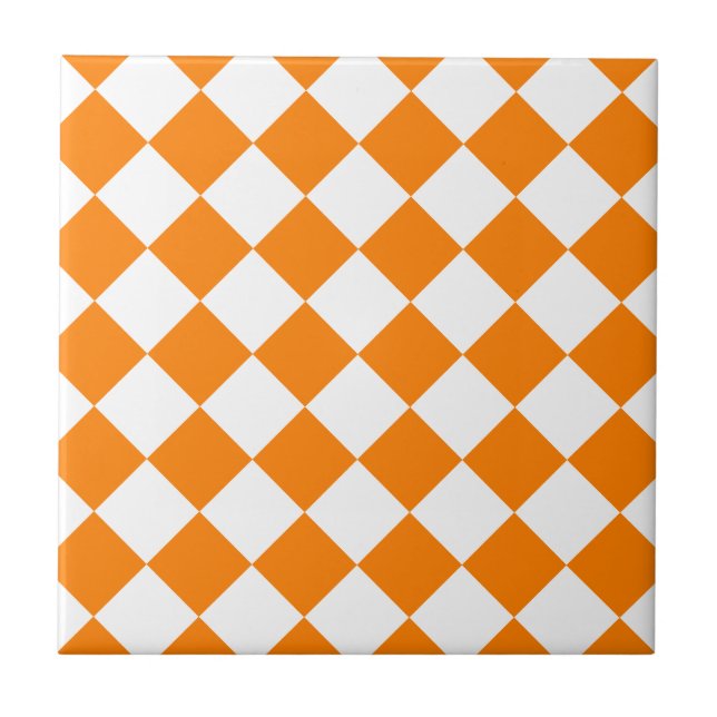 Azulejo De Cerámica Diag a cuadros - blanco y naranja (Frente)