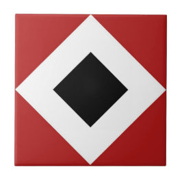 Azulejo De Cerámica Diamante negro, negrita frontera blanca en rojo