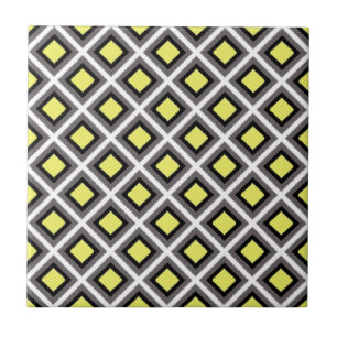 Azulejo De Cerámica Diamantes gris oscuro, negros, amarillos de Ikat
