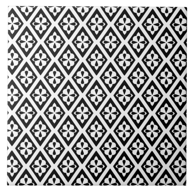 Azulejo De Cerámica Diamantes medievales - blanco y negro (Frente)