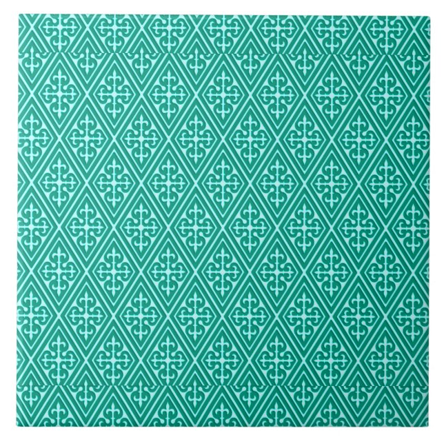 Azulejo De Cerámica Diamantes medievales de Damasco, turquesa y aqua (Frente)