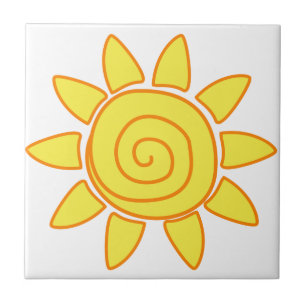 Azulejo De Cerámica Dibujo adorable del sol hecho a mano Ilustración p