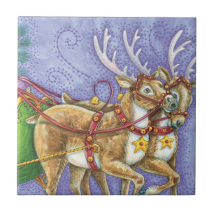 Azulejo De Cerámica Dibujo animado lindo Papá Noel Navidad Trineo Reno