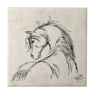 Azulejo De Cerámica Dibujo artístico de la cabeza del caballo