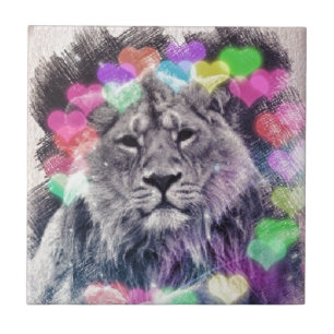 Azulejo De Cerámica Dibujo de arte digital de Lion Heart Bokeh