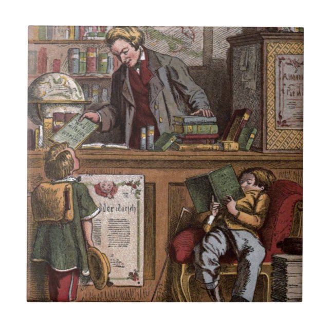 Azulejo De Cerámica Dibujo de época: La librería antigua (Frente)