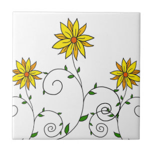 Azulejo De Cerámica Dibujo de flores amarillas caprichosas y lindas