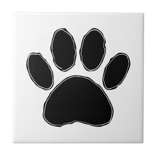 Azulejo De Cerámica Dibujo de garras de perro en negro (Frente)