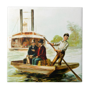 Azulejo De Cerámica Dibujo del vintage: Barco de Mississippi