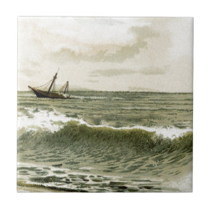 Azulejo De Cerámica Dibujo del vintage: Vista al mar