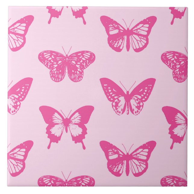 Azulejo De Cerámica Dibujo mariposa, rosa claro y fucsia (Frente)