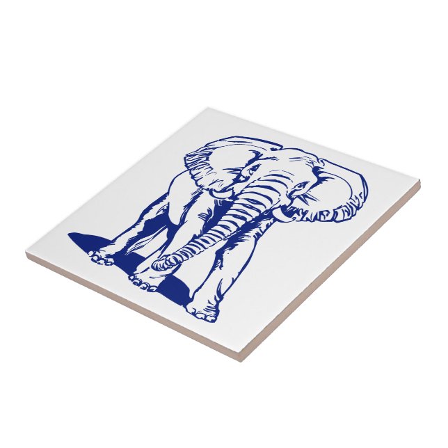 Azulejo De Cerámica Dibujo Monogramado de la Línea Azul Elefante de la (Lado)