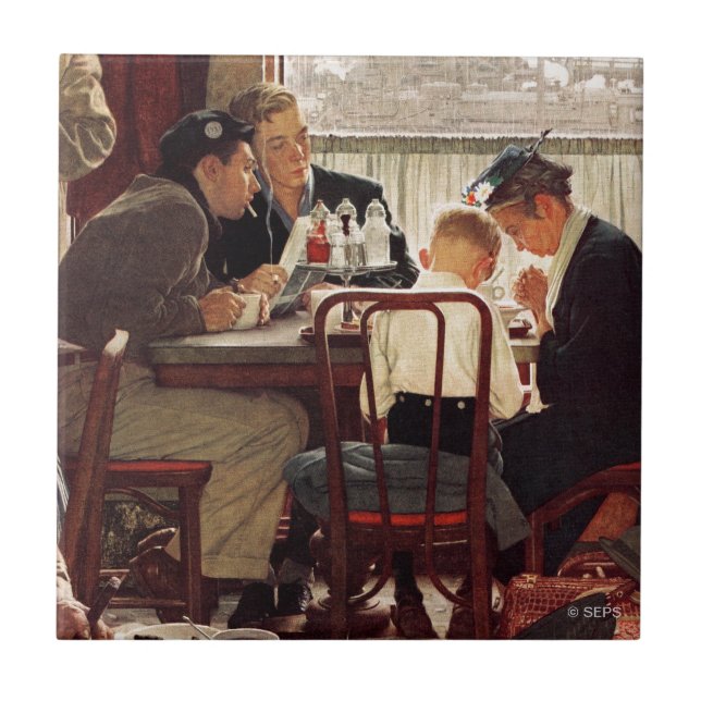 Azulejo De Cerámica Diciendo gracia por Norman Rockwell (Frente)