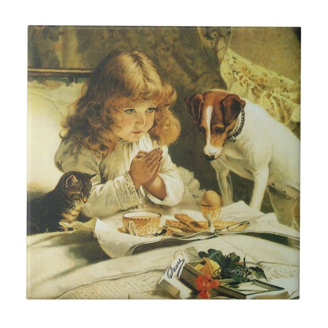 Azulejo De Cerámica Diciendo nuestras oraciones, Suspender Charles Bur (Frente)