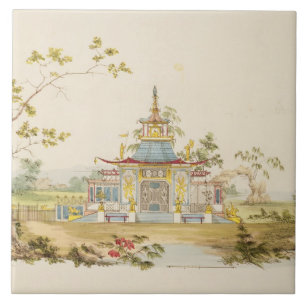 Azulejo De Cerámica Diseñe para un templo chino, c.1810 (pluma y tint