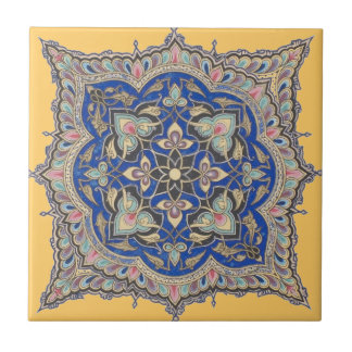 Azulejo De Cerámica Diseño azul medio-oriental del oro del amarillo