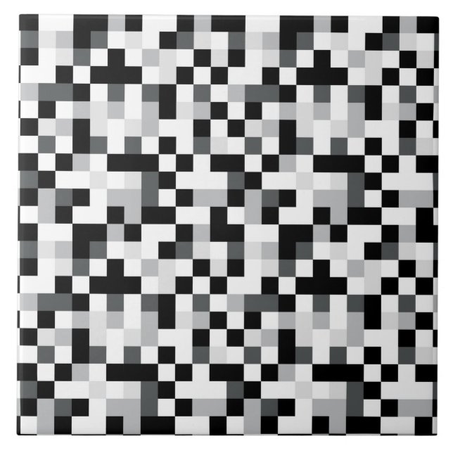 Azulejo De Cerámica Diseño blanco y negro del pixel (Frente)