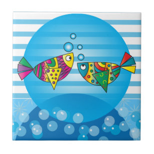 Azulejo De Cerámica Diseño colorido abstracto náutico de los pescados