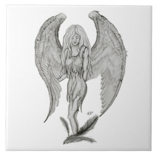 Azulejo De Cerámica Diseño de ángel negro y blanco