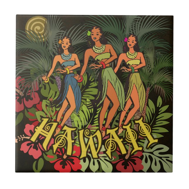 Azulejo De Cerámica Diseño de arte Hawaii Aloha Palm Hula (Frente)