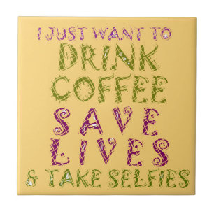 Azulejo De Cerámica Diseño de cita divertida de selfie de café
