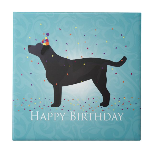 Azulejo De Cerámica Diseño de cumpleaños feliz de Black Lab (Frente)